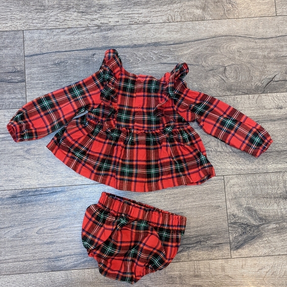 Cat & Jack 12 Month Girl Red Plaid Flannel Ruffle Sleeve Top Dress Christmas - Picture 2 of 4